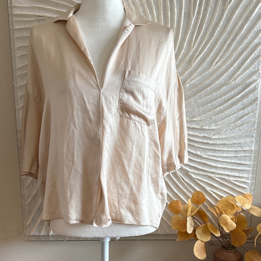 Vince 100% Silk Cream Button-Front Women’s Shirt